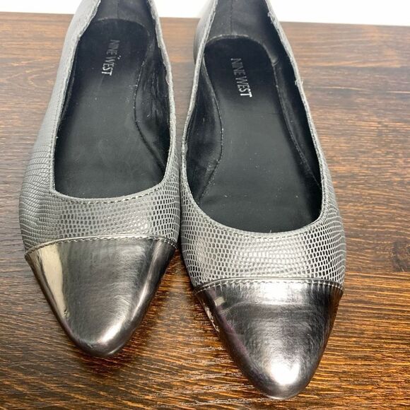 Nine West Women's Snakeskin Cap Toe Slip-On Ballet Flat Shoes Gray Size 7.5 - Picture 7 of 8